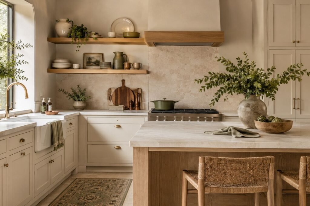 Cozinha renovada com iluminação, plantas e organização sem reforma
